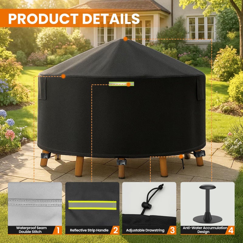 Yexcend 51 Inch Round Patio Furniture Covers with Support Pole, 800D Heavy Duty Waterproof Tear-Resistant Polyester Round Outdoor Table Cover - Image 3